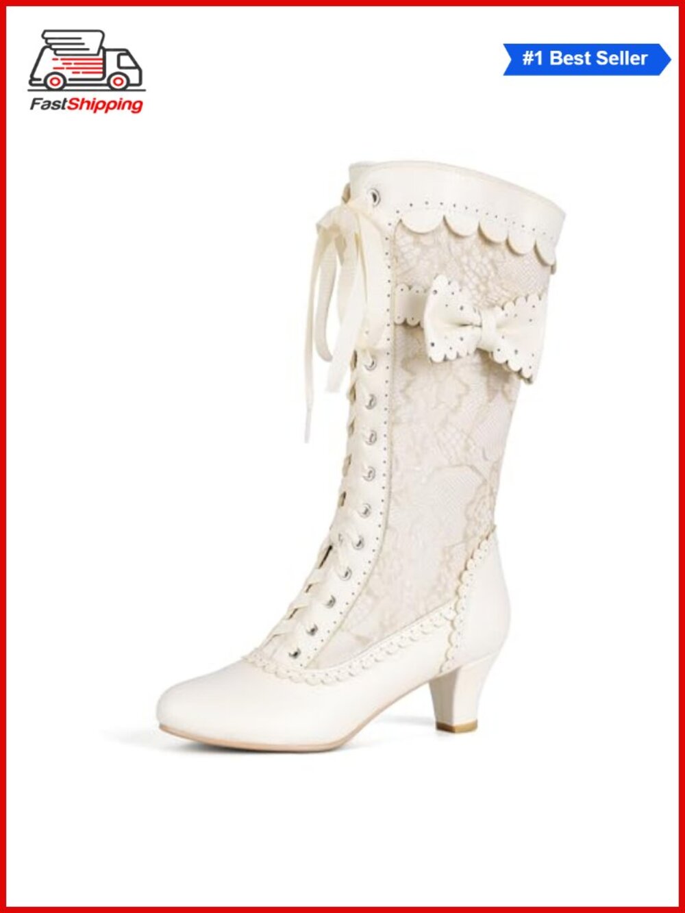Victorian Lace Mid Calf Boots with Bows Wedding Renaissance Shoes